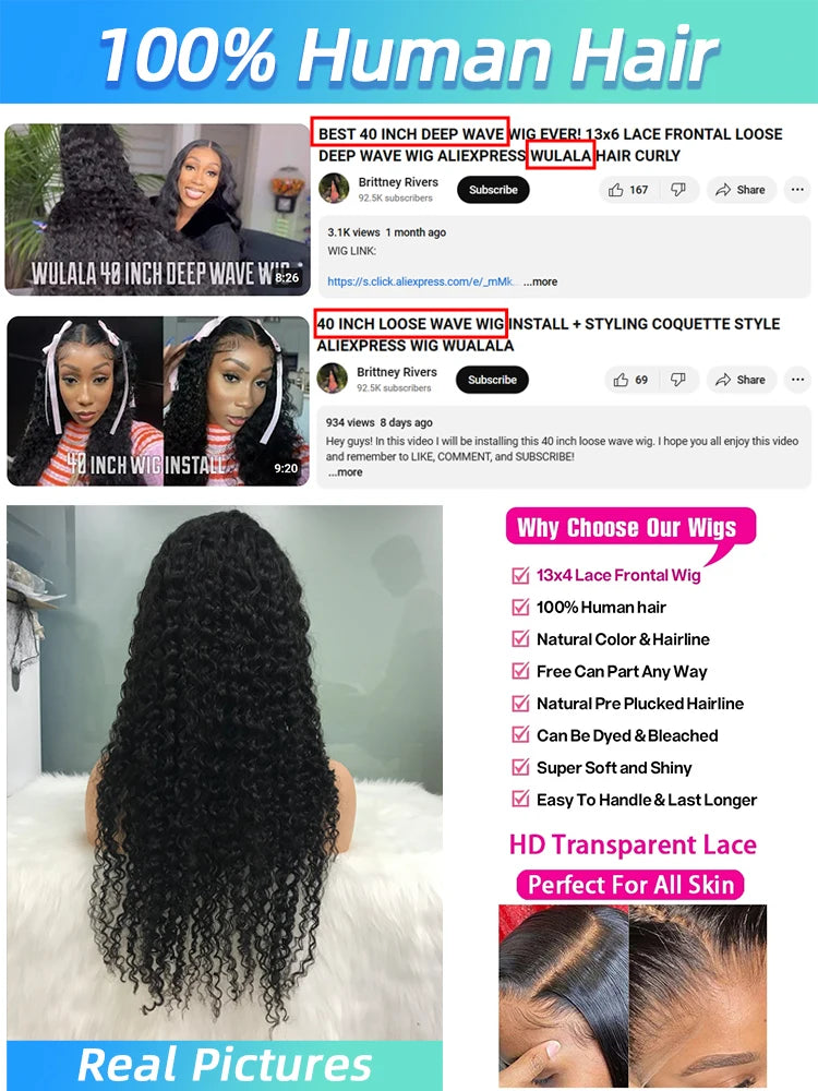 Peruca Deep Wave 250% Densidade HD Lace 13x6 — Cabelo Humano | 36 a 42 Polegadas