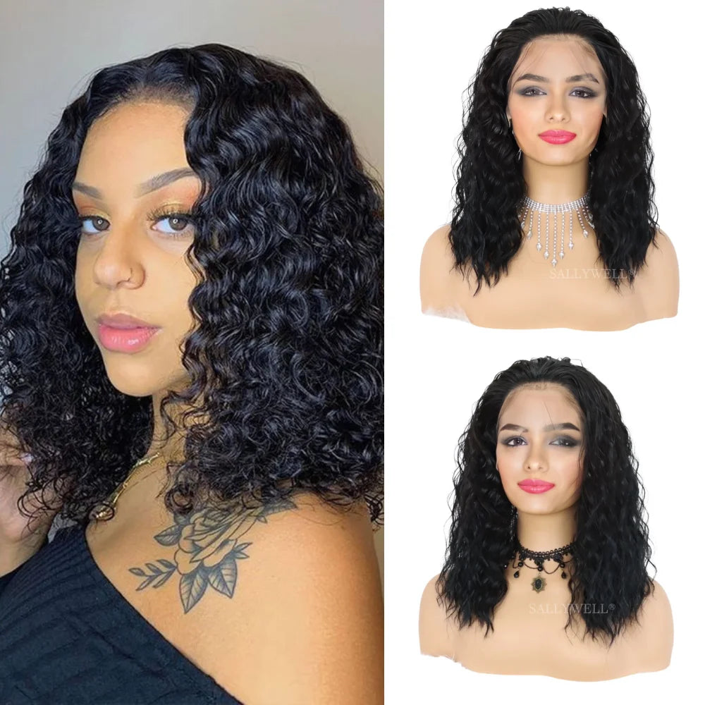 Peruca Bob Curly Sintética — Lace Front Resistente ao Calor | 14 Polegadas