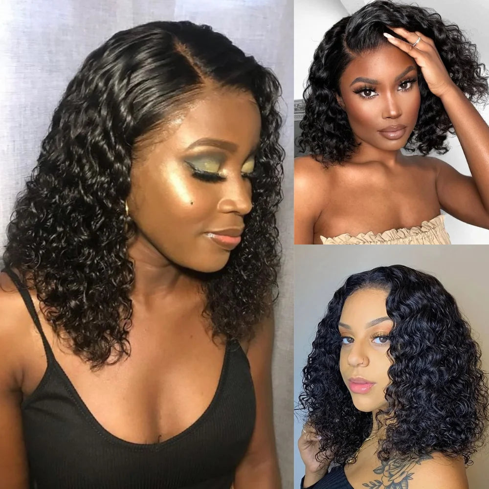 Peruca Bob Curly Sintética — Lace Front Resistente ao Calor | 14 Polegadas