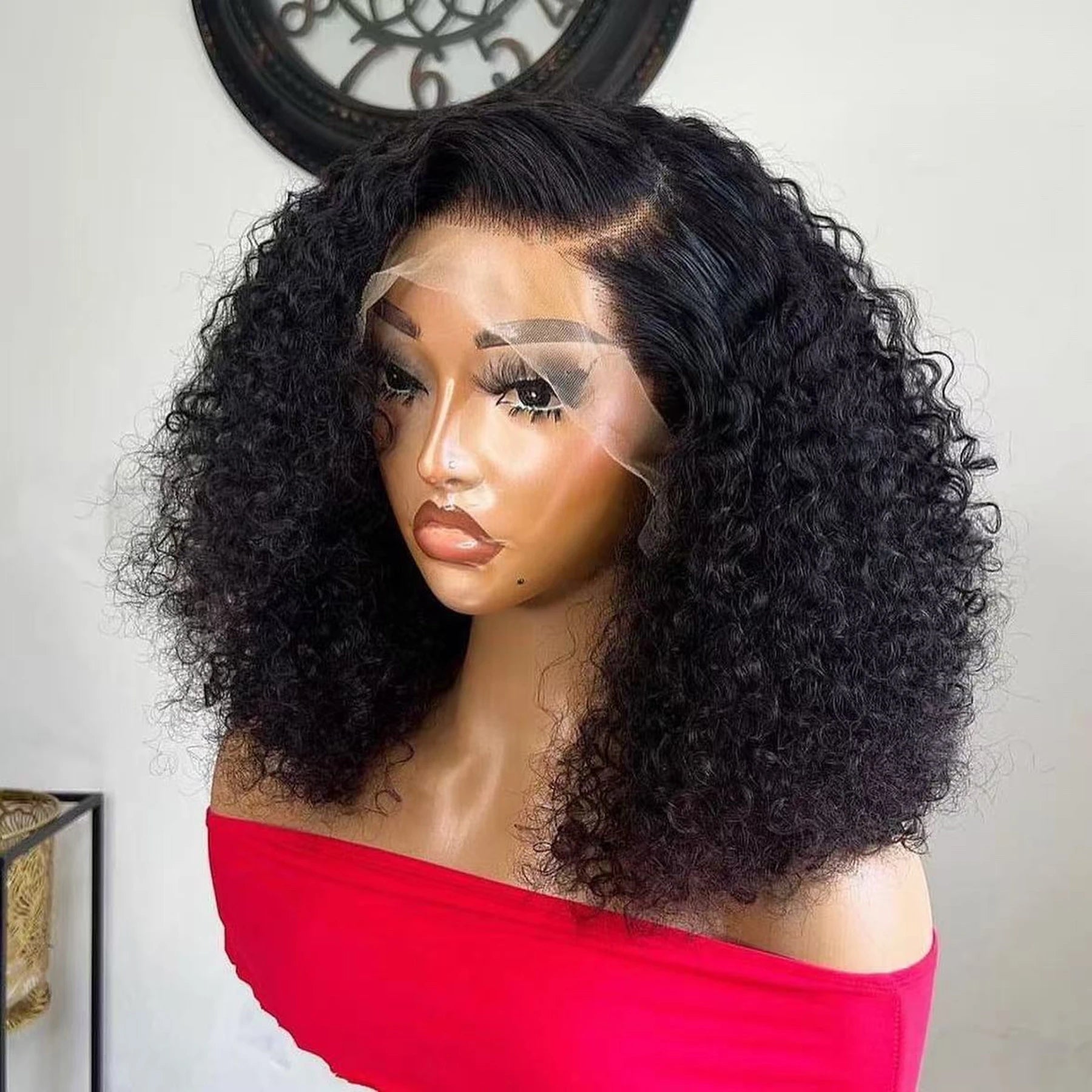 Peruca Bob Kinky Curly Sintética — 13x4 HD Lace Front | 16 Polegadas