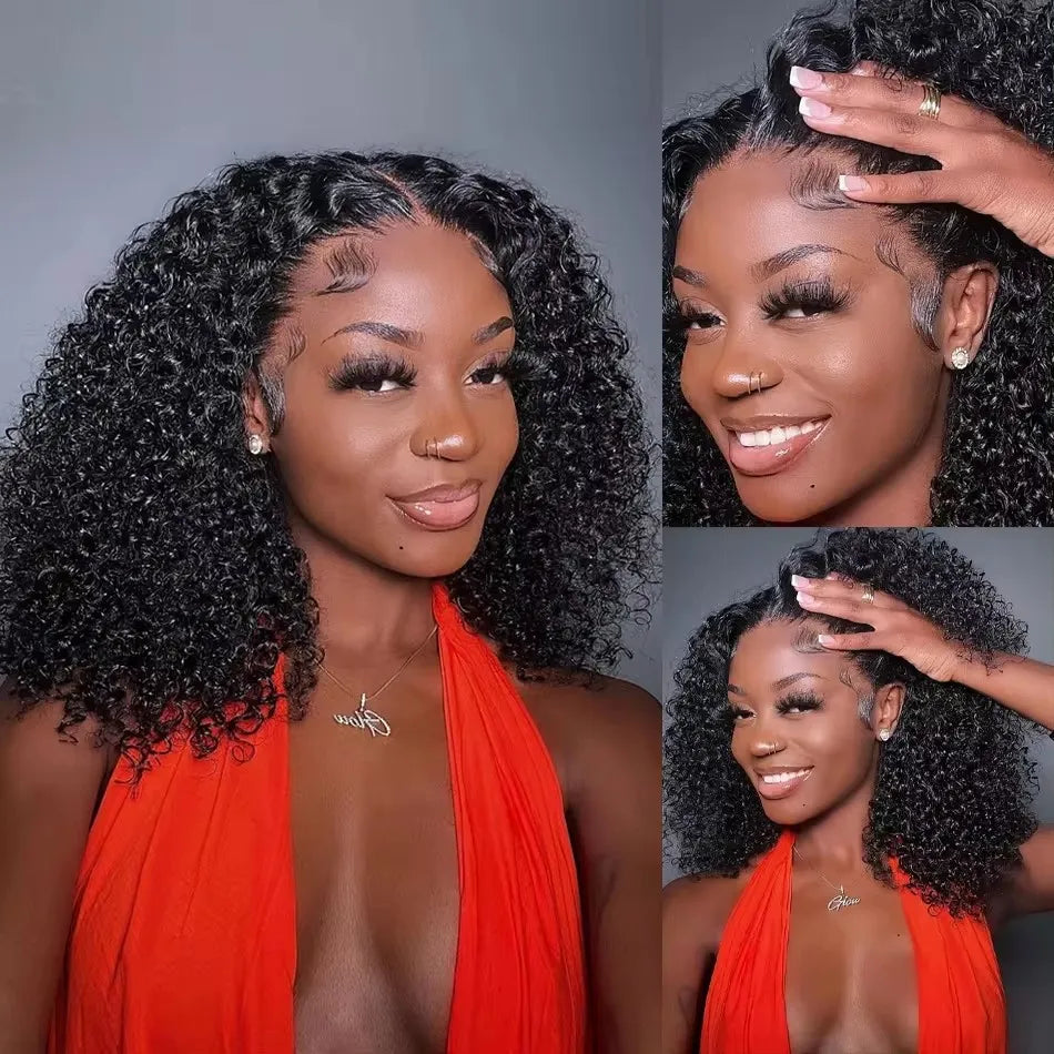 Peruca Bob Kinky Curly Sintética — 13x4 HD Lace Front | 16 Polegadas